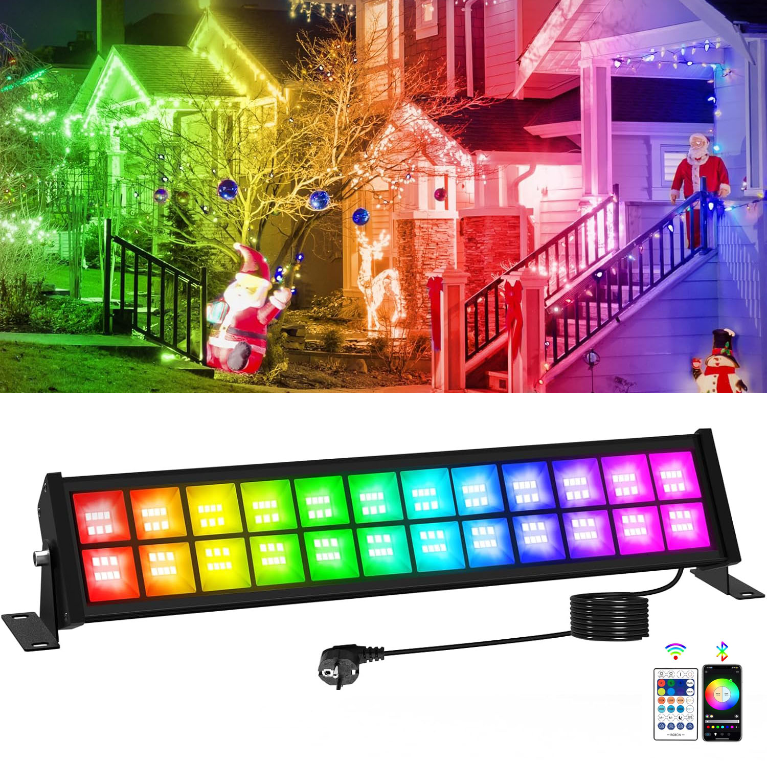 Smart Garden Lights Uk - 50/72W RGB LED投光器バー、リモコン付き、スマートカラーチェンジ、ガーデンスポットライト、IP65防水、屋外ガーデンパーティー、ステージライト