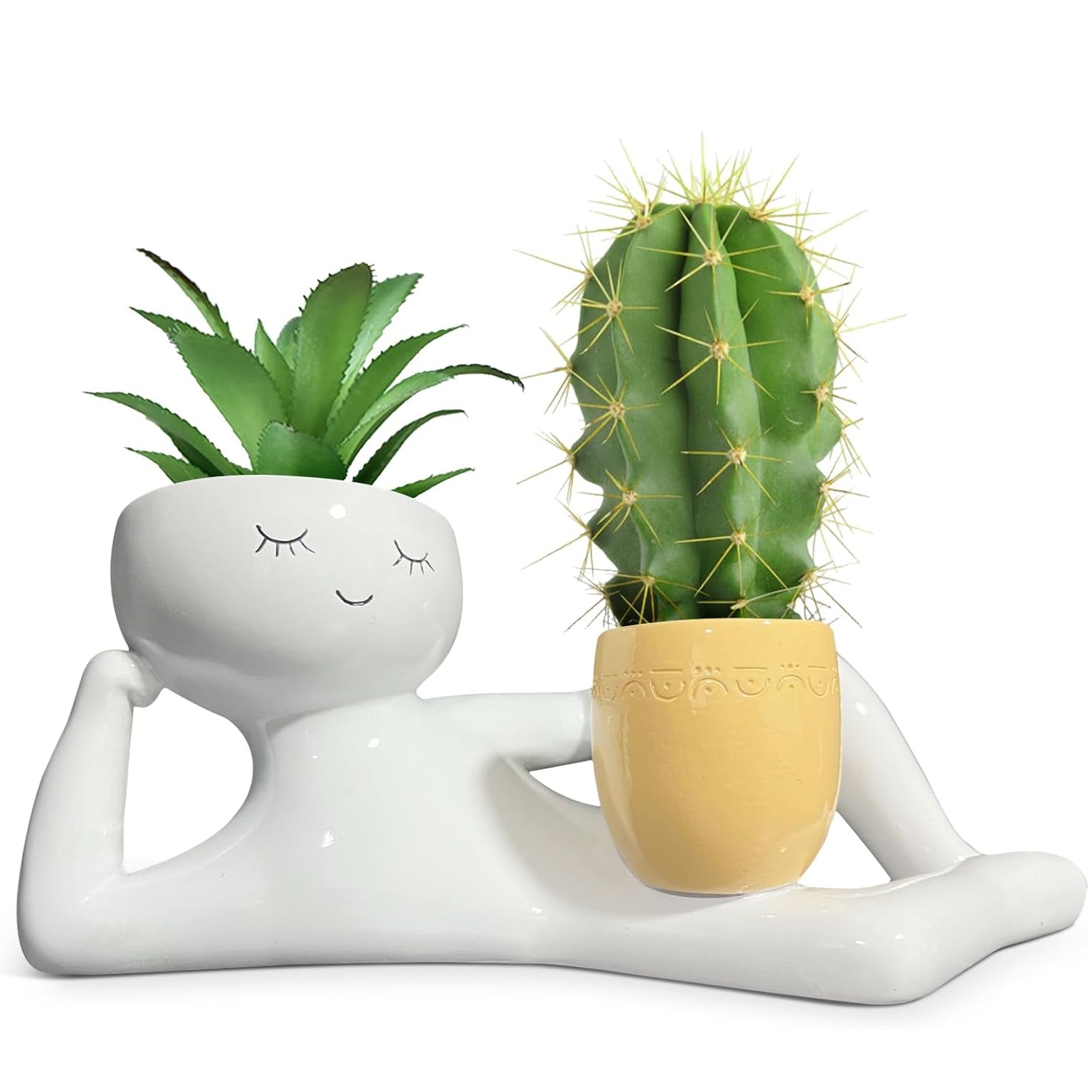 Smart Garden In Home - 怠惰な小さな男の形をしたプランター、ユニークな植木鉢、面白い多肉植物やサボテン用の植木鉢、家庭菜園やデスクトップの装飾に