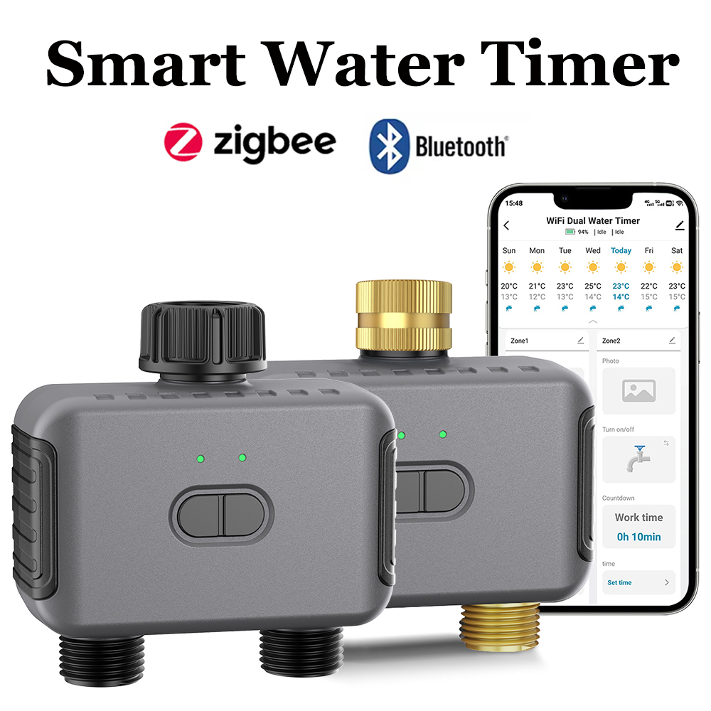 Smart Garden In Home - Tuya スマートウォータータイマー Zigbee/BT 自動灌漑コントローラー 2 出口スプリンクラー庭の散水システムサポート