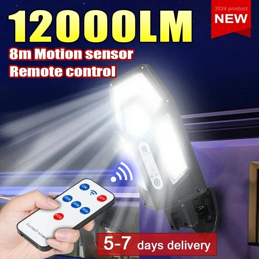 Smart Garden Light - 12000LM強力ソーラーウォールランプ、リモコン付き屋外IP65防水LED投光器、センサー付きガーデンヤードランタン街路灯
