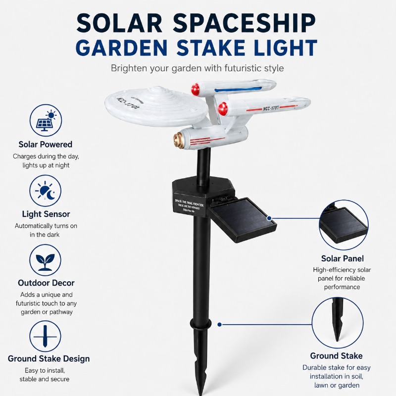 Smart Garden Light - スタートレック USS エンタープライズ ソーラーガーデンステークライト 自動オンオフ レッド