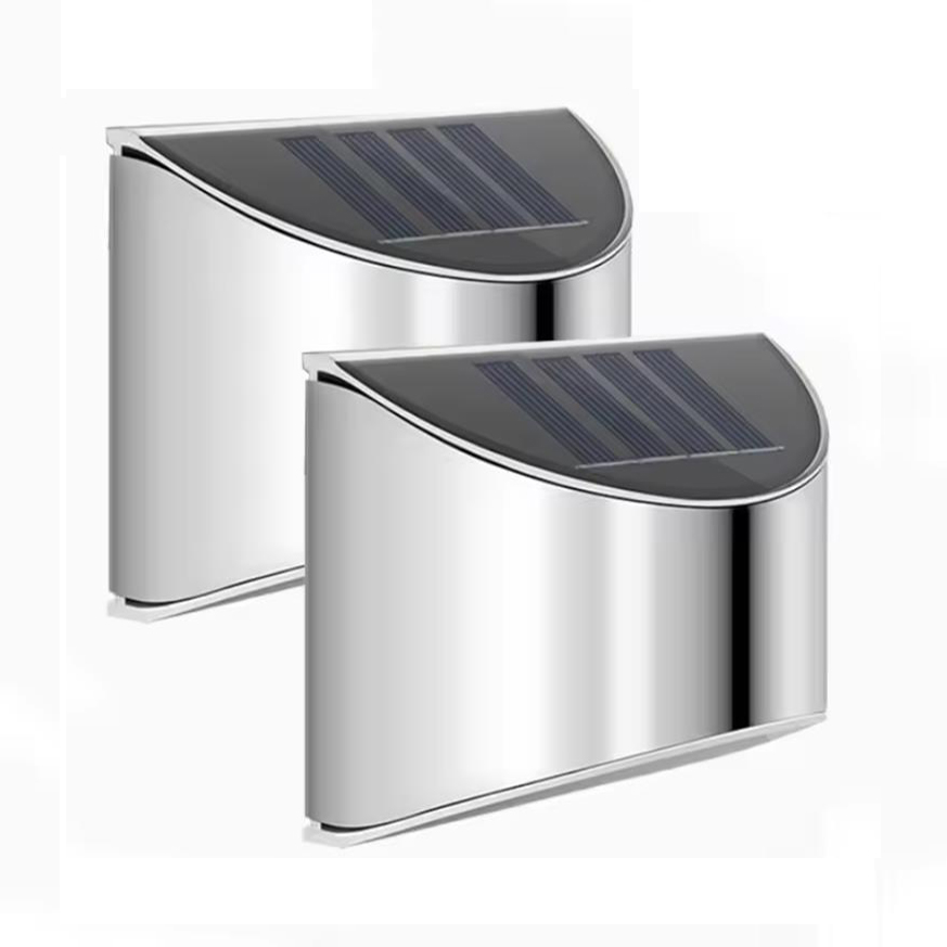 Smart Garden Solar Lights - 2 個ソーラーガーデンライトステンレス鋼中庭壁ランプ防水屋外照明緊急パティオステップガーデンフェンスストリート