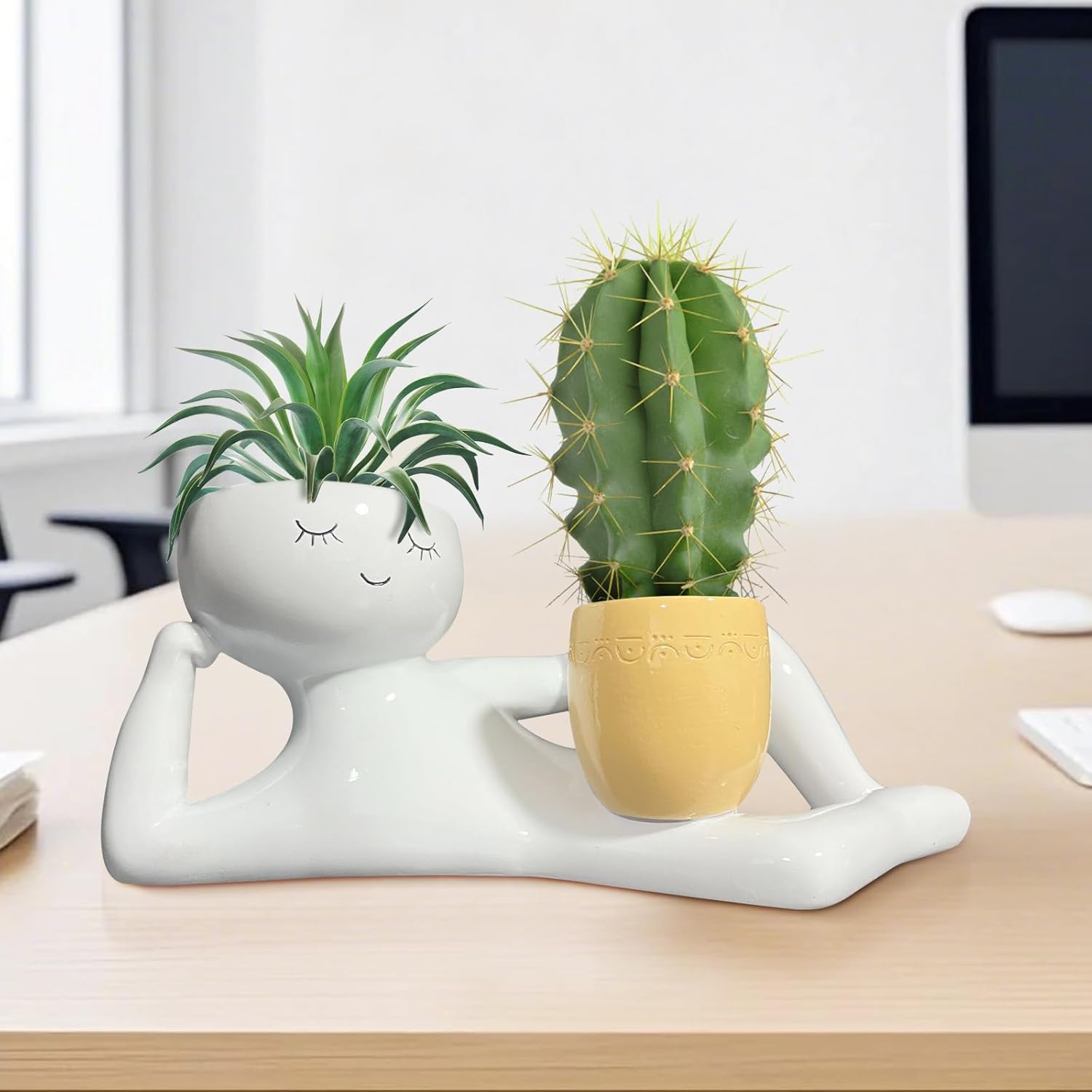 怠惰な小さな男の形をしたプランター、ユニークな植木鉢、面白い - Smart Garden In Home のレビューと価格