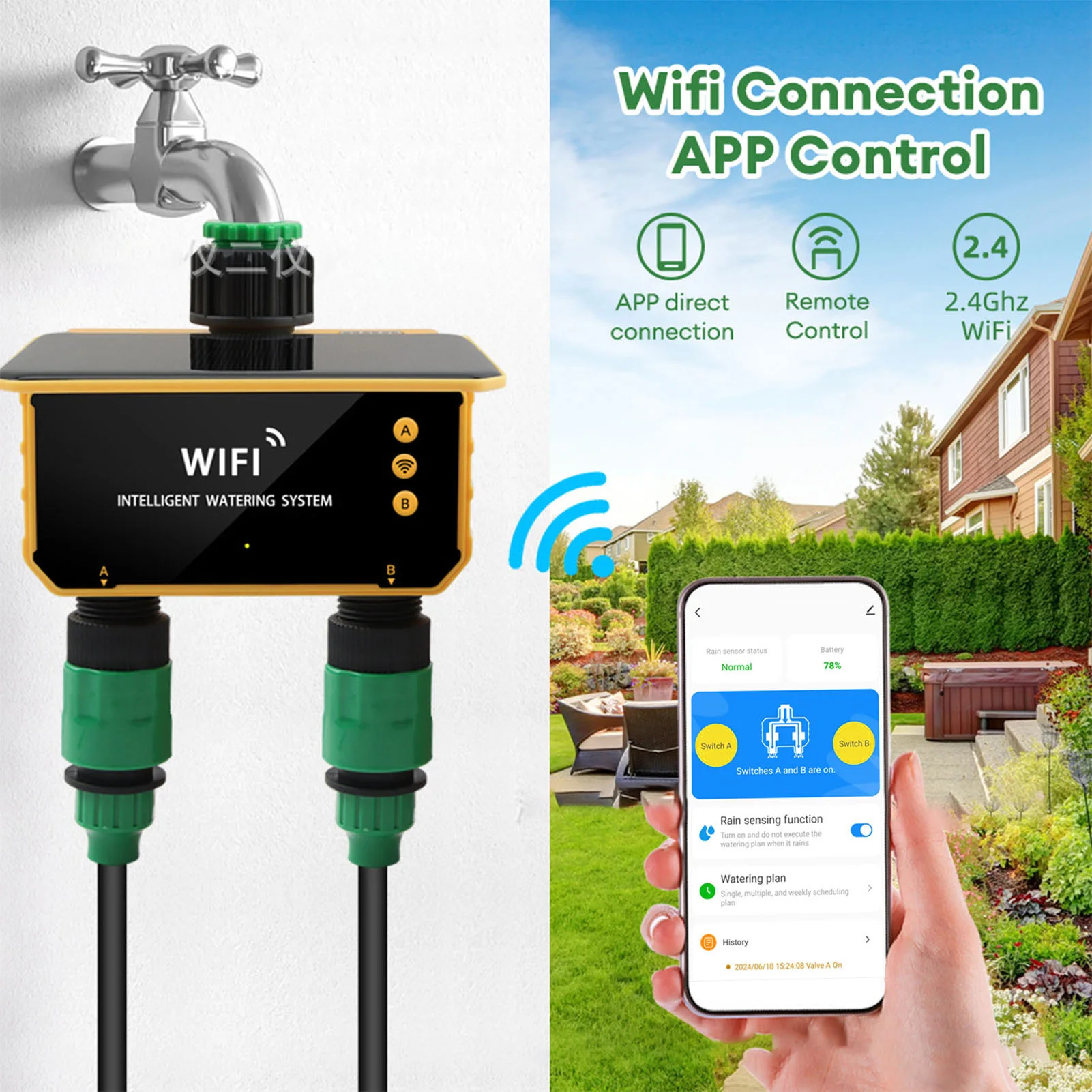 ソーラーWiFiスマート灌漑タイマー雨感知機能APP制御2口 - Smart Garden Watering のレビューと価格