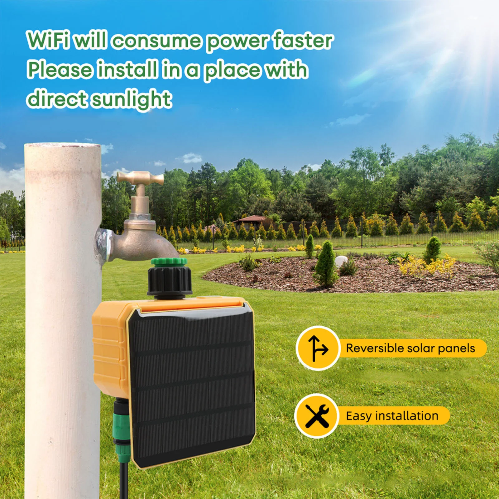 ソーラーWiFiスマート灌漑タイマー雨感知機能APP制御2口 - Smart Garden Watering のレビューと価格