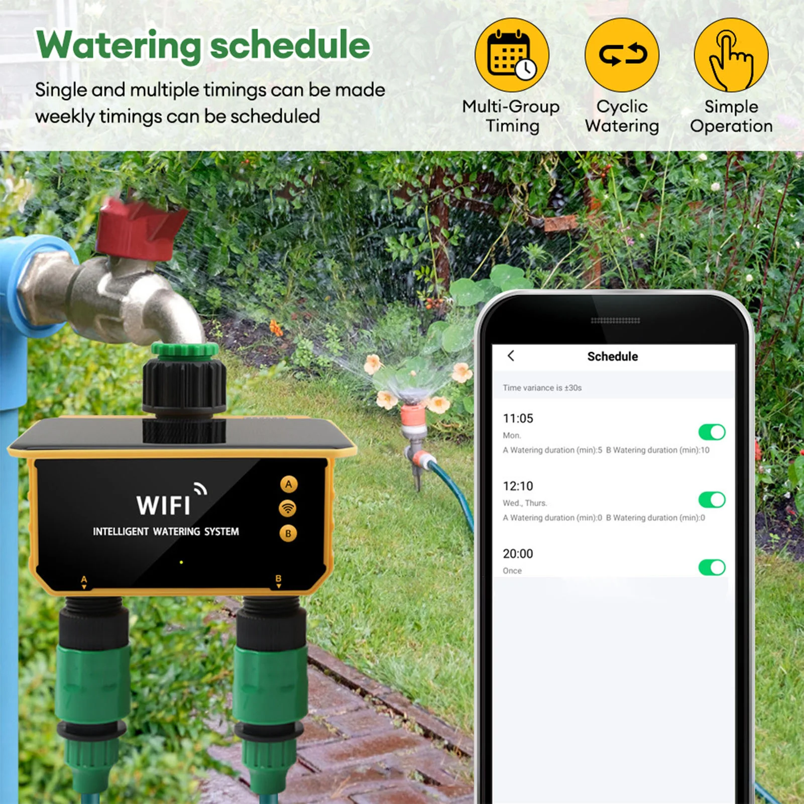 ソーラーWiFiスマート灌漑タイマー雨感知機能APP制御2口 - Smart Garden Watering のレビューと価格
